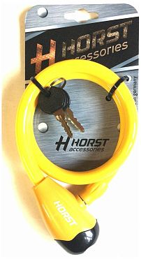 Замок HORST тросовый 12х650мм автом. на ключе желтый