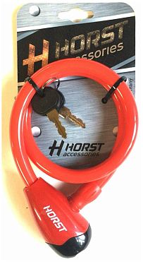 Замок HORST тросовый 12х650мм автом. на ключе красный