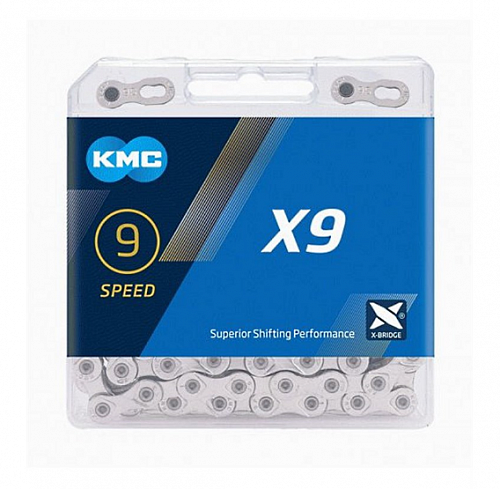 Цепь KMC X9 9 ск. серебряная (116 звеньев, замок цепи, без упаковки)