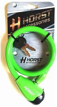 Замок HORST тросовый 12х650мм автом. на ключе зеленый