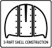 3-part shell construction